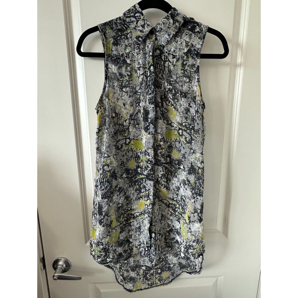 Lush Speckled Long Button Down Collared Sleeveless Top Women's Sz Small